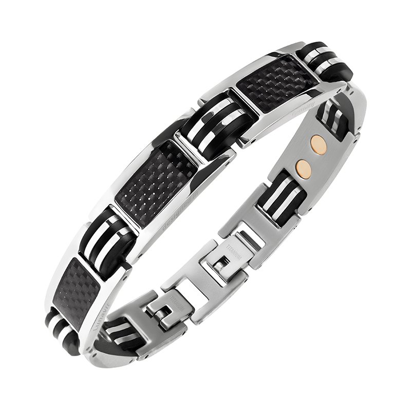 Lunavit magnetic jewellery bracelet Ercole titanium in silver for men detail view